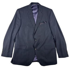 Jack Victor Wool Cashmere Check Single-Breasted Blazer Jacket Navy Size US 46 L